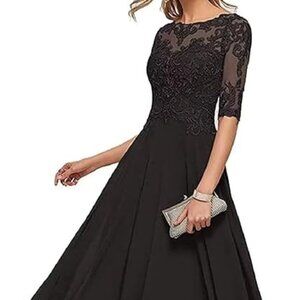 Tea Length Dress for Wedding Plus Size 18 Floral Lace BLACK Formal